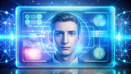 A futuristic illustration of a state-issued identification card with holograms and watermarks, showcasing a fictional driver's license with various security features and designs.