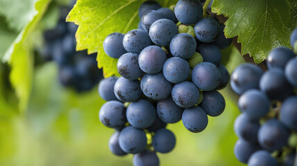 Ripe grapes hanging from vine, showcasing their rich color and texture