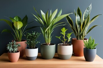 Obraz premium Chic Collection of Indoor Green Plants in Variety of Pots for Contemporary Home Decor