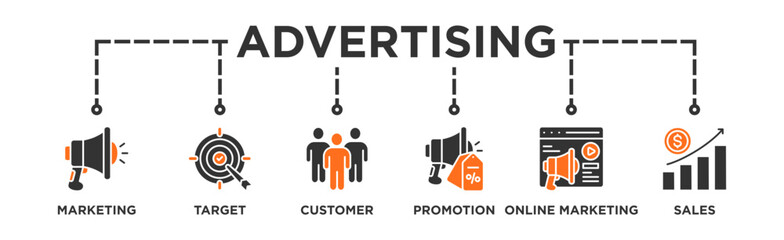 Advertising banner web icon vector illustration concept with icon of marketing, target, customer, promotion, online marketing, and sales