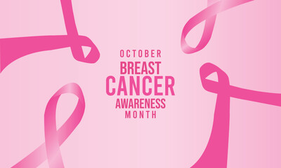 October breast cancer awareness month with pink ribbons on pink background