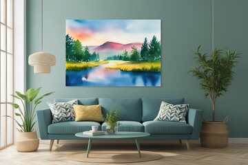 Whimsical Vivid Landscape Watercolor for Contemporary Home Decor