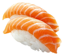 PNG Fresh salmon nigiri served on white plate
