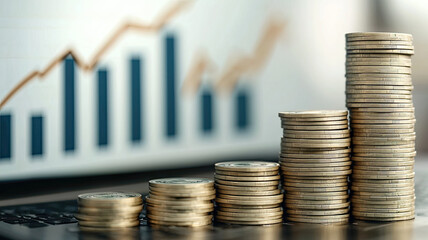 Increasing profits are represented by stacked coins and financial chart