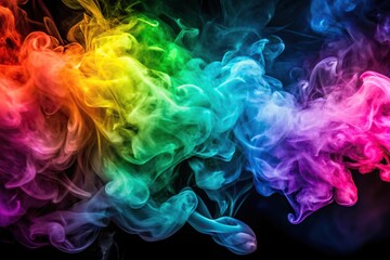 Fototapeta premium Colorful abstract smoke swirling on black background macro