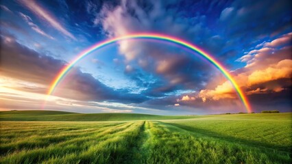 Obraz premium Colorful arc in the sky above open grassy field