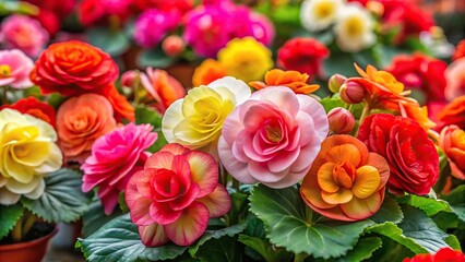 Naklejka premium colorful begonia flowers of different varieties from a low angle view