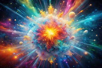 Obraz premium Colorful bath soaps exploding in supernova blast with detailed Depth of Field effect
