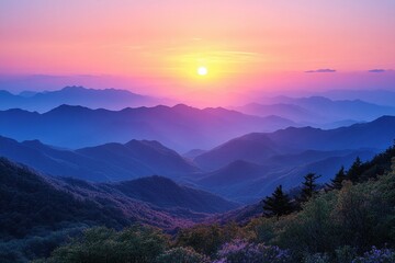 Fototapeta premium Layers of mountain ranges at sunset
