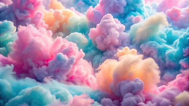 Colorful cotton candy clouds in soft pastel color background Extreme Close-Up