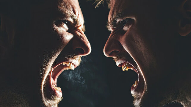 Intense confrontation between two men with angry expressions, showcasing raw emotion