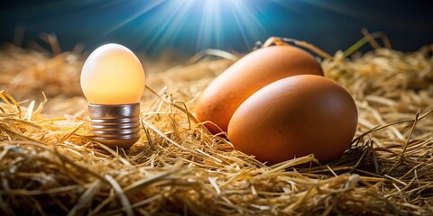 Colorful eggs on light bulb background from fresh farm