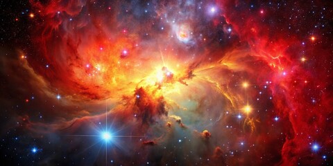 Fototapeta premium Cosmic Nebula A Celestial Tapestry of Red and Gold, Space, Universe, Galaxy, Stars