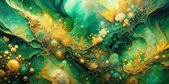 Emerald and Gold Abstract Resin Art, Green , Gold , Resin Art , Abstract Art