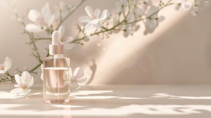 Skin serum with collagen and vitamins, soft white lighting, clean background