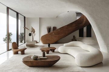 futuristic interior design, innovative postmodern interior with unique furniture, redefining traditional design limits for a modern look