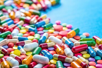 Colorful medication and pills viewed from above with leading lines