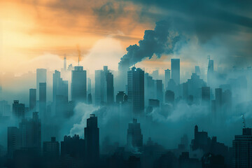 Fototapeta premium A city skyline is obscured by a thick fog, generative ai image.,