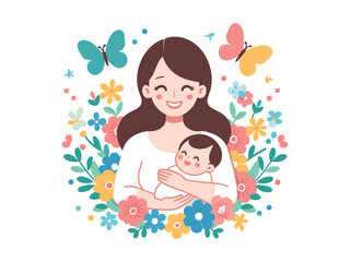 Loving Mother Holding Baby with Flower