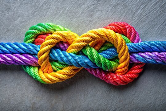 Colorful rope representing strength and unity aerial view