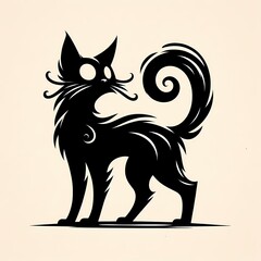 Obraz premium Halloween Scary Black Cat Silhouette Illustration