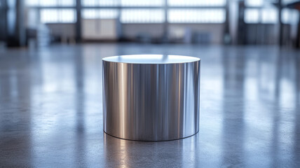 Stainless steel metal cylinder in an industrial setting