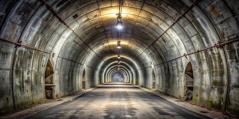 Concrete vaulted tunnel in abandoned location with forced perspective