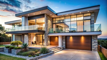 Fototapeta premium Contemporary modern house facade with glass elements