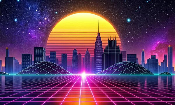 city skyline at sunset