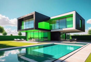 Fototapeta premium ultra realistic house with a swimming pool. AI generated illustration