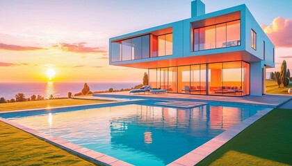 Fototapeta premium ultra realistic house with a swimming pool. AI generated illustration