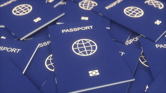 International realistic passports. Immigration, citizenship, travel and tourism concept