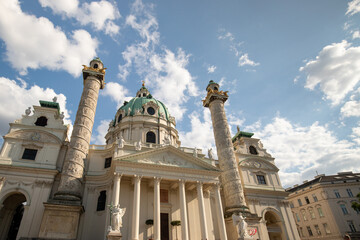 St. Charles Borromeo Church on a sunny day in Vienna, Austria