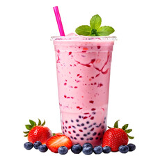 smoothie with strawberries and blueberries isolated on a transparent  background