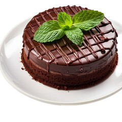 chocolate cake with mint on a isolated on a transparent  background