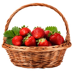 strawberries in a basket on a isolated on a transparent background