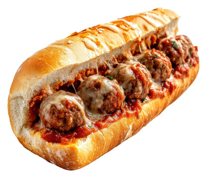 PNG Delicious meatball sub with marinara and cheese