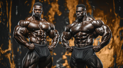Fototapeta premium Bodybuilders flexing their impressive abs, showcasing strength and dedication