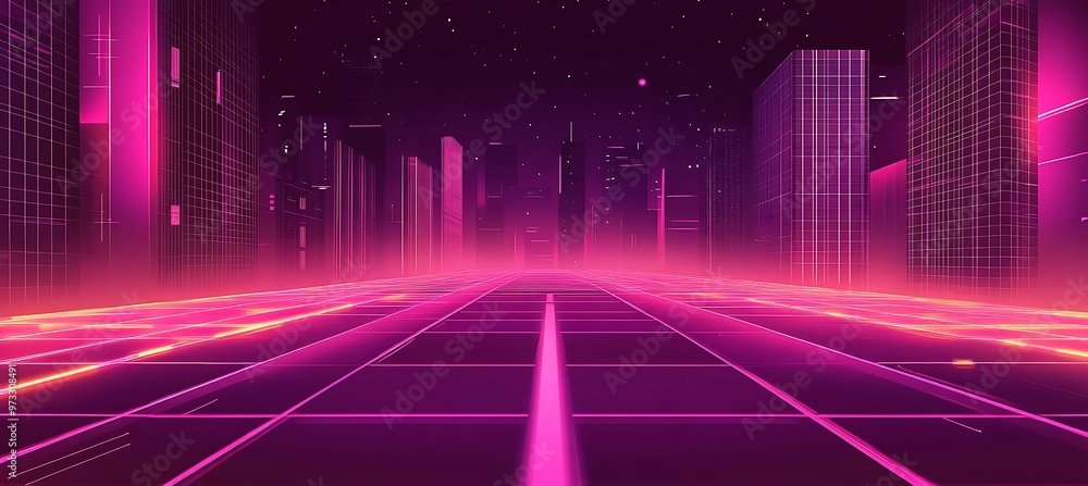 Poster a digital cityscape with interconnected smart systems and glowing pathways