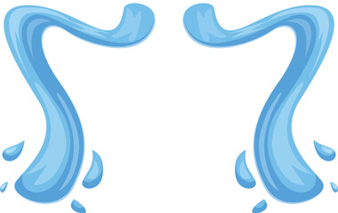 Two cartoon water splashes forming a symmetrical shape with drops on a white background