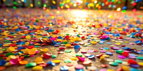 Obraz premium Bright and colorful confetti flying on the floor Medium Shot, happy, event, bright, decoration,confetti, cheerful, floor, fun, texture, colorful, joyful, festive, scattered, abstract