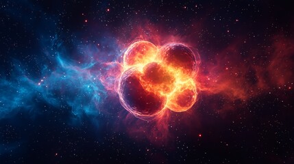 Obraz premium A fiery explosion of stars in a dark space filled with blue and red nebulae.