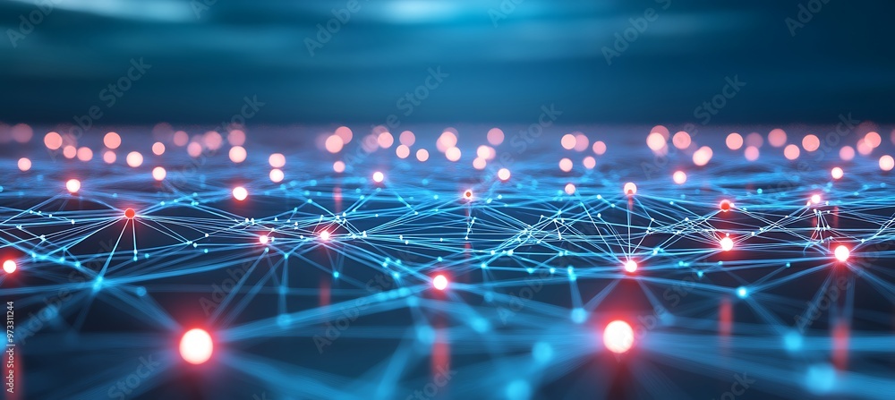 Aufkleber cyber cityscape: illuminated pathways and smart architecture in a digital world