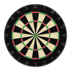 A Dartboard of the Darts Game. A dartboard made with the classic appearance isolated on a transparent background. 3D rendering graphics on the theme of Sports and Leisure Games.