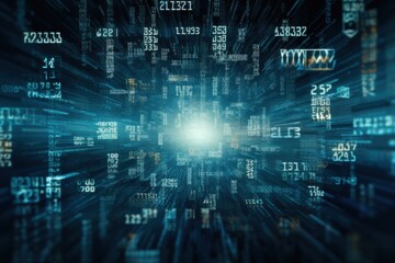 A close-up of an eye with digital codes and patterns surrounding it, representing the interface between human and technology.