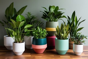 Obraz premium Vibrant Houseplants in Stylish Planters for Contemporary Home Decor