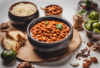 Chana masala street food on big bowl isolated white background