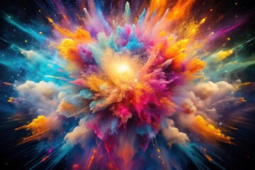 Fototapeta premium Big bang universe explosion supernova blast made out of colorful bath soaps transformed into a super detailed long shot image, explosion, super detailed, long shot