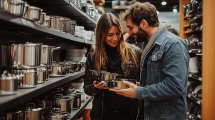Couple Shopping for Kitchenware in a Home Goods Store