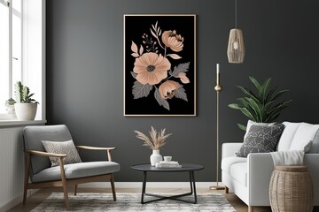 Charcoal Floral Wall Art for Living Room Minimalist Boho Poster with Subtle Design